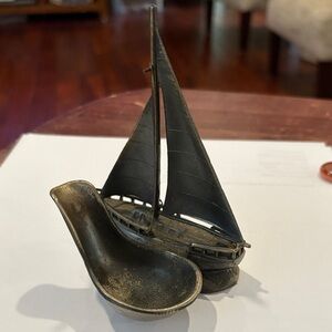 Vintage Brass Sailboat Pipe Holder
